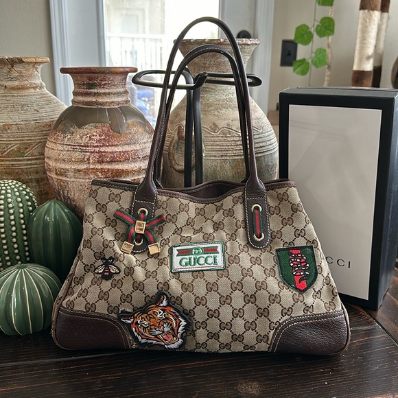 Gucci Princy GG Canvas & Leather Tote Bag Sherry Line with Patches - Picture 1 of 17